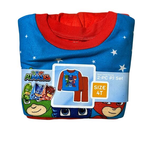 NWT PJ Masks Fleece Pajama Set Kids 4T Blue Red Heroes Cartoon Cozy Soft - Picture 2 of 4